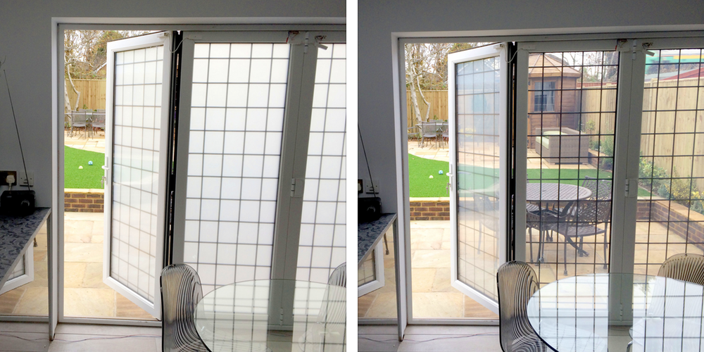 Switchable glass bi-fold doors in the home