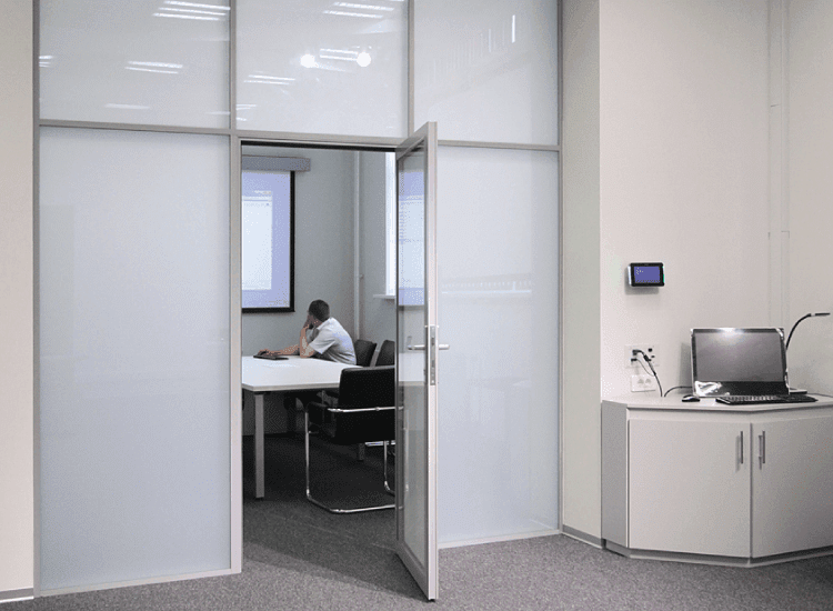 Office Privacy Door switched to off Switchable Smart Glass