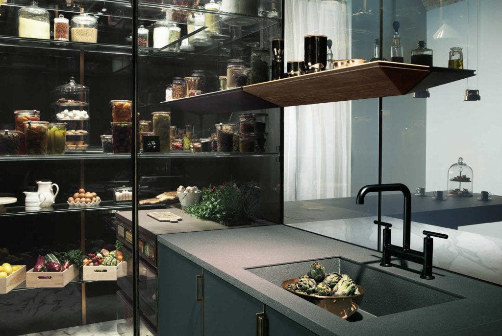 Switchable smart glass kitchen larder - switched on clear