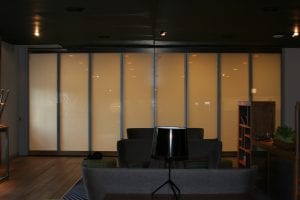 Switchable smart glass bifold doors - switched off frosted